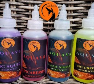 AQUAV8 - fluorescent bait stimulant for carp fishing which releases a bright attractive cloud of attractors and flavours. Soak for hook bait & PVA bags